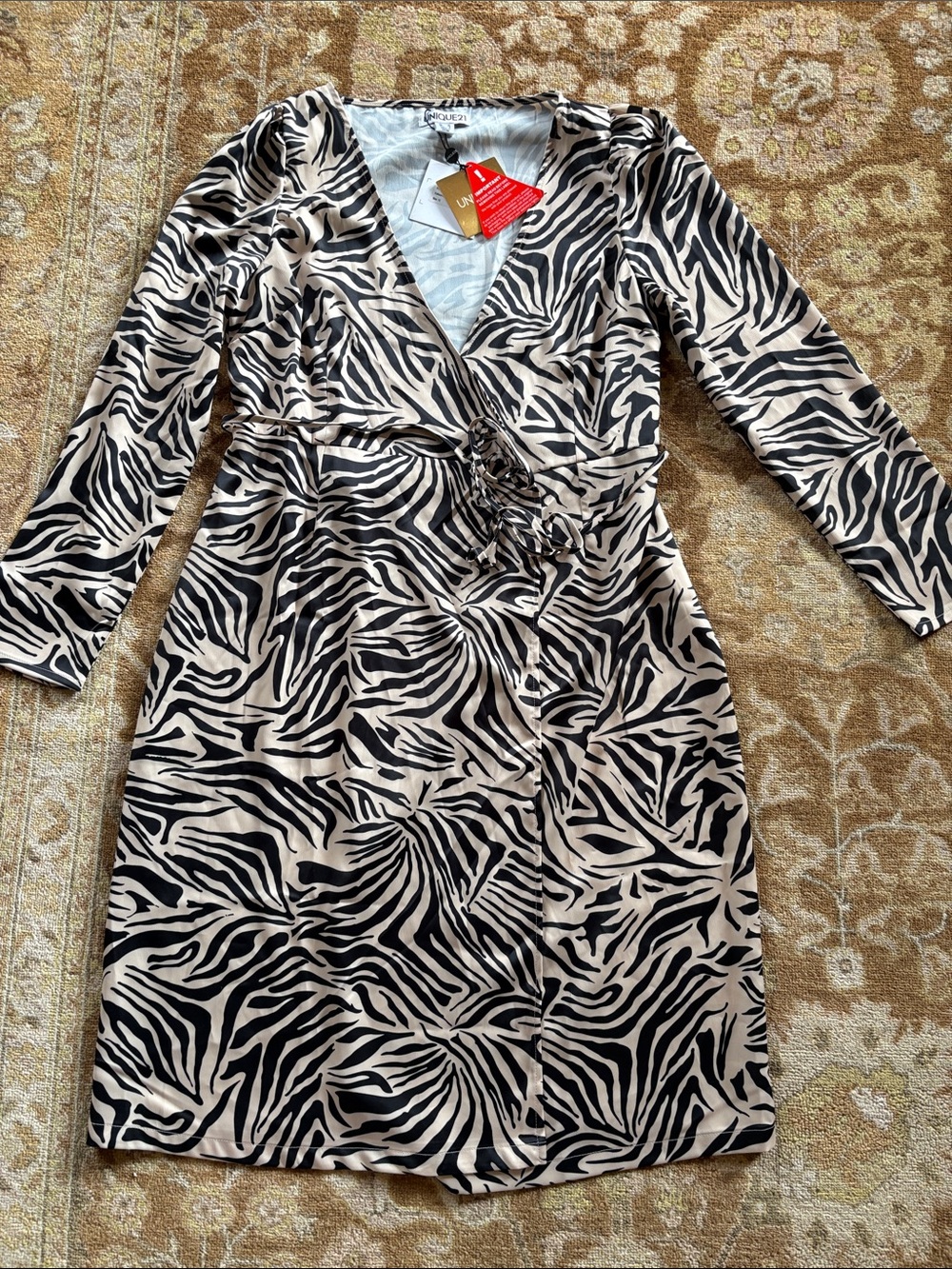 Cream & Black Zebra Wrap Midi Dress